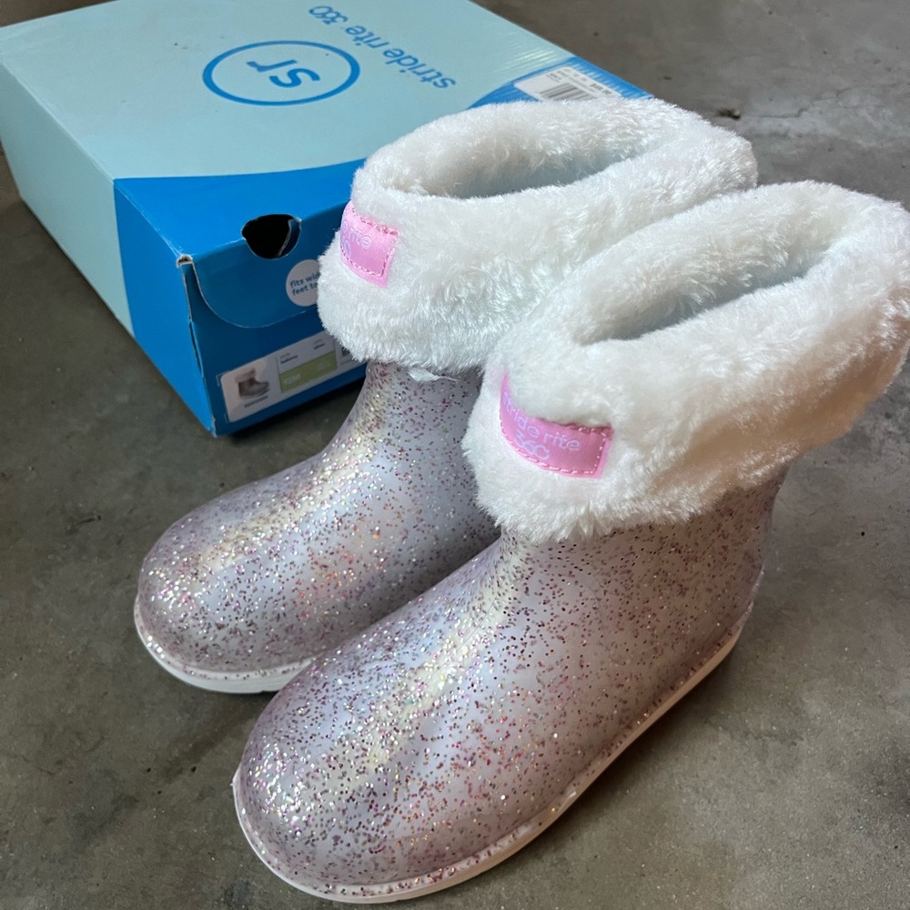 Stride Rite Silver Glitter Kids Rain & Snow Boots